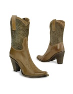 Olive Hair-calf and Leather Decorated Booties