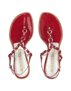 Alberto Gozzi Red Studded Patent Leather Thong Sandal Shoes