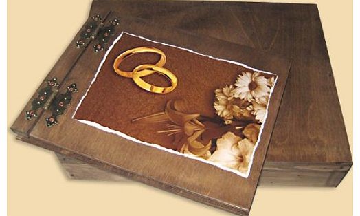 Photo album made of wood in a wooden case for wedding pictures Wonderful memories