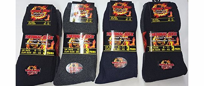 Aler 12 Pairs Mens Thermal Socks / Size 6 - 11