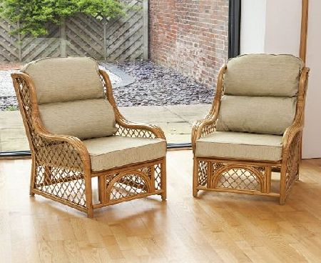 Alfresia Conservatory Cadiz Cane Natural Chair With Cushion 2 Pack - Jute Willow