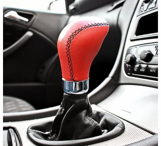 All Ride Silver & Red Leather Gear Knob