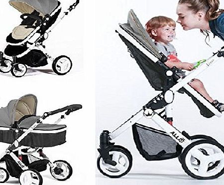 Allis Baby Pram Pushchair Buggy Stroller Carry Cot Travel 2in1 Grey