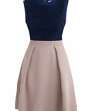 Almari Lace Top Flared Dress, Navy