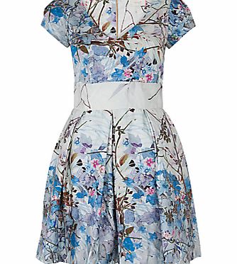 Almari V Neck Floral Pleat Dress, Multi