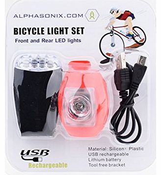 Ultra Bright USB Bike Light Set - Complete set of Front and Rear USB Cycle Lights (both USB Chargeable / Rechargeable) with quick release integrated brackets and can also be used as a recha