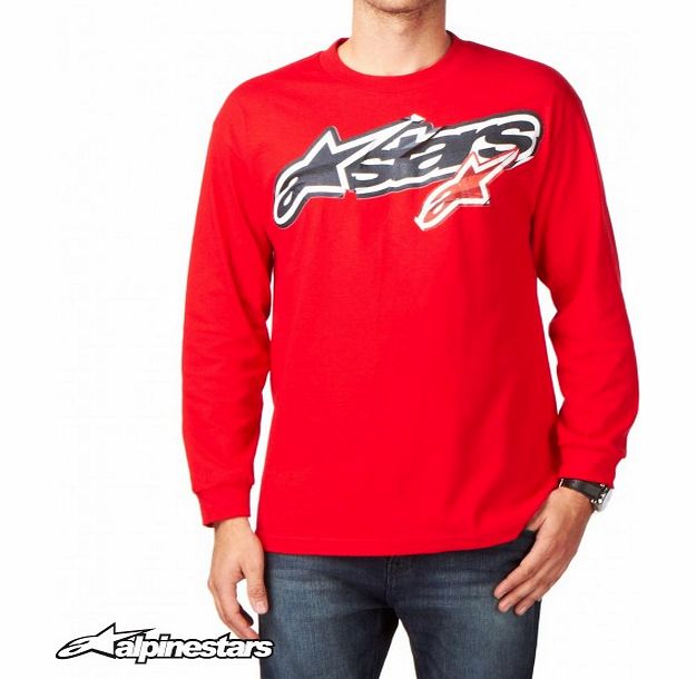 Mens Alpinestars Stuck Long Sleeve T-Shirt - Red