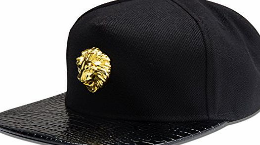 AlwaysBling Hip Hop Style Fashion Unisex 5 Colors Lion Head Logo Tag Baseball Cap Hat (Black)