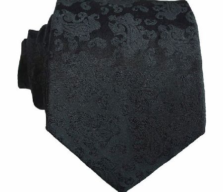 Black Satin Paisley Silk Tie by
