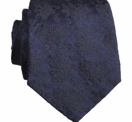 Navy Blue Satin Paisley Silk Tie by