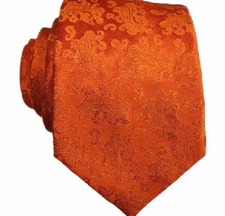 Orange Satin Paisley Silk Tie by