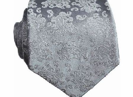 Silver Satin Paisley Silk Tie by