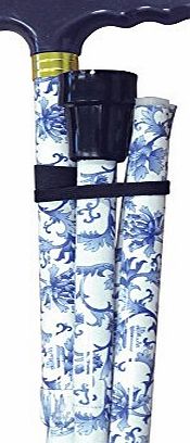 Amazing Health Flower Folding Walking Stick Height Adjustable with FREE wrist strap and extra rubber ferrule (pale blue/white)