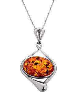 Amber Sterling Silver Amber Large Oval Pendant
