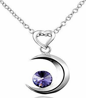 AmberMa ``Moon Touch`` Crescent Moon Pendant Necklace Sterling Silver Purple Cubic Zirconia Fashion for Women Girls
