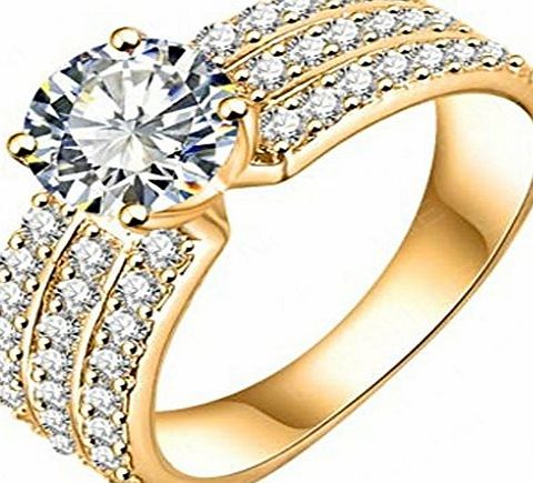 AmDxD  Jewelry Gold Plated Womens Rose Gold Engagement Rings Big Round CZ with 3 Rows Crystal Size P 1/2