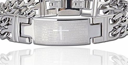 AmDxD  Jewelry Titanium Stainless Steel Mens Fashion Bracelet Bible Cross Patterned White Chain 21CM