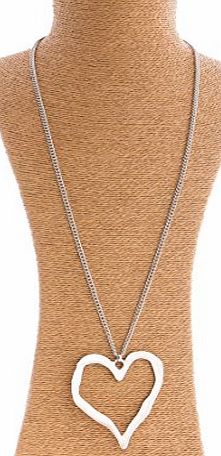 AMEA Large Silver Plated Chunky Heart Pendant and Long Chain Costume Jewellery Necklace
