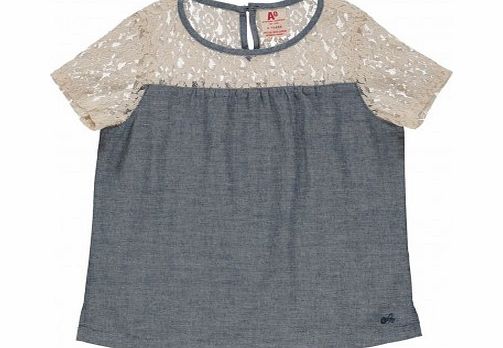 American Outfitters Lace blouse Grey blue `4 years,8 years,10
