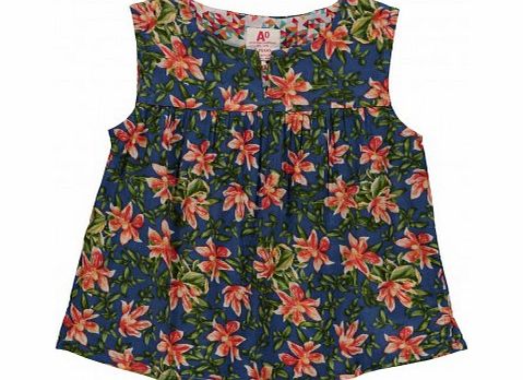 American Outfitters Tropical blouse Indigo blue `4 years,8 years,10