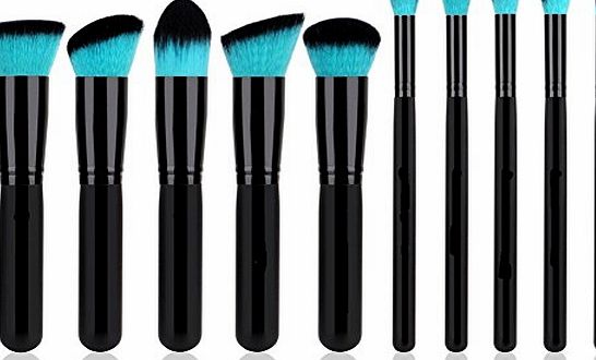 Ammiy 10 Pcs Makeup Brush Set Professional Handle Premium Synthetic Kabuki Foundation Blending Blush Concealer Eye Face Liquid Powder Cream Cosmetics Lip Brush Tool Brushes Kit ( Black Case Bag)