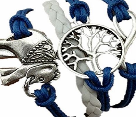 amonfineshop  Handmade Charms Tree Elephant Knit Leather Rope Chain Bracelet Gift