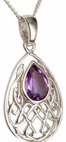 Sterling Silver Pear Shaped Celtic Knotwork Necklace Set With Amethyst