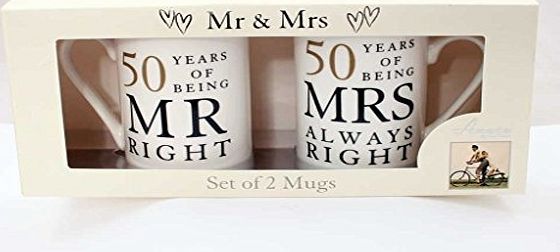 Amore by Juliana 50th Anniversary Gift Set of 2 China Mugs Mr Right amp; Mrs Always Right