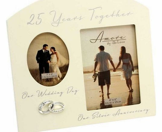 Amore Silver 25th Anniversary Wedding Gift Cream Photo Frame - 6``x4``