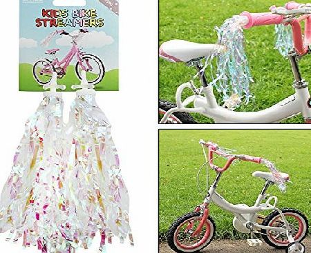 AMOS Bicycle Bike Streamers Cycle Tricycle Trike Scooter Kids Girls Childrens Handlebar Grips Sparkle Retro Pom Pom Tassels Ribbons 2 Pack (Crystal)