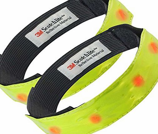 AMOS High Visibility Reflective 4 LEDs Hi Viz Vis Fluorescent Safety Armband Adjustable Velcro Strap for Cycling Jogging Running Walking (2)