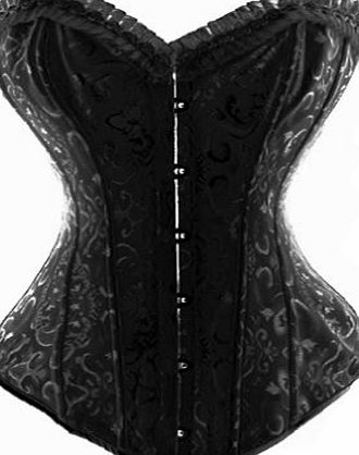 Amour Satin Black Vintage Lace Up Steel Boned Training Corset Basque with G-String, Size L(10-12), makes you look glamorous!