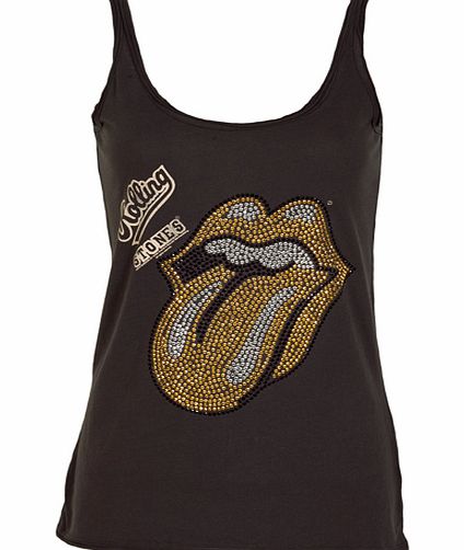Amplified Clothing Ladies Gold Diamante Rolling Stone Tongue