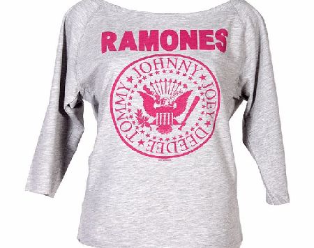 Ladies Pink Ramones Logo Slash Neck Sweater from