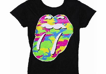 Amplified Ladies Black Neon Rolling Stones Tongue Logo