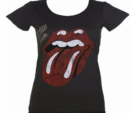 Amplified Ladies Charcoal Rolling Stones Autograph Tongue
