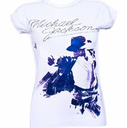 Amplified Vintage Diamante Michael Jackson Ladies White T-Shirt