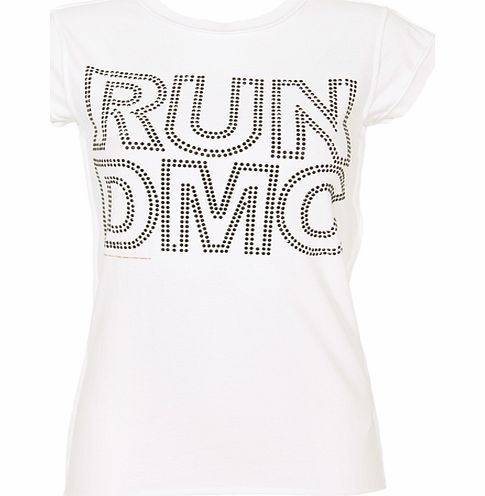 Amplified Vintage Ladies Black Diamante Logo Run DMC White T-Shirt