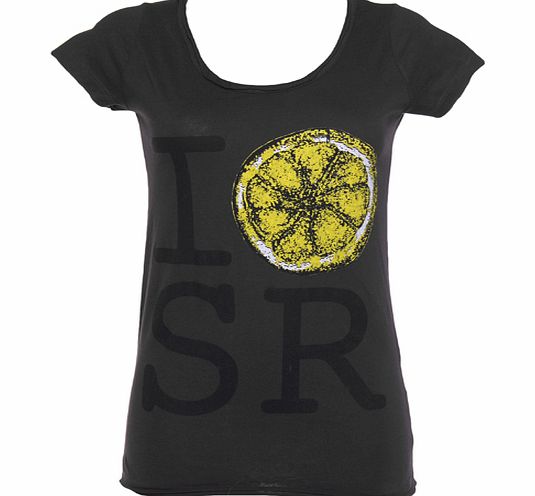 Ladies Charcoal I Love Stone Roses Lemon T-Shirt