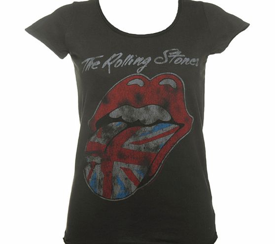 Amplified Vintage Ladies Charcoal Rolling Stones UK Tongue T-Shirt