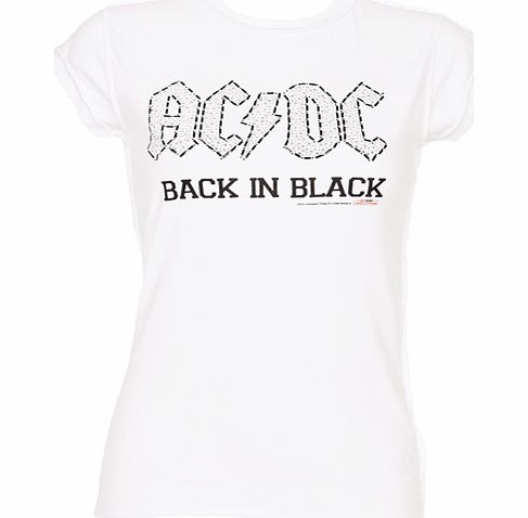 Amplified Vintage Ladies Diamante AC/DC Back In Black White