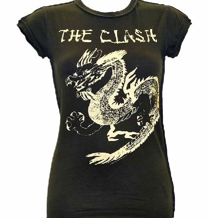 Ladies Diamante Clash Dragon Charcoal T-Shirt from Amplified Vintage