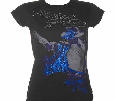 Amplified Vintage Ladies Diamante Michael Jackson Charcoal T-Shirt