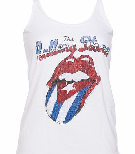 Amplified Vintage Ladies Diamante Rolling Stones Cuba Tongue White