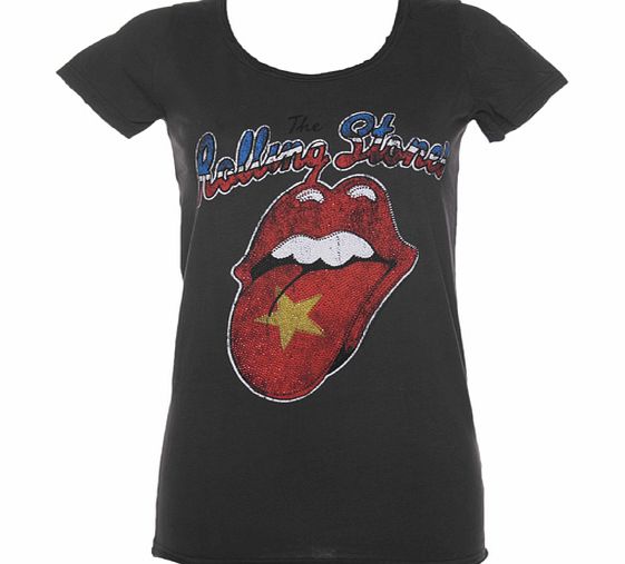 Amplified Vintage Ladies Diamante Rolling Stones Vietnam Tongue