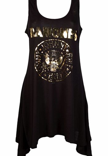 Amplified Vintage Ladies Ramones Gold Foil Drape Vest Dress from