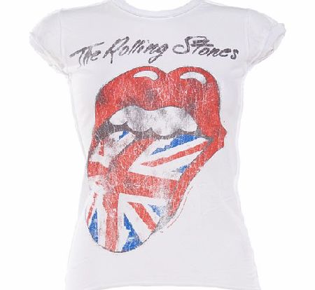 Amplified Vintage Ladies Rolling Stones UK Tongue White T-Shirt