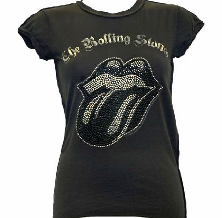 Ladies Silver Diamante Stones Tongue T-Shirt