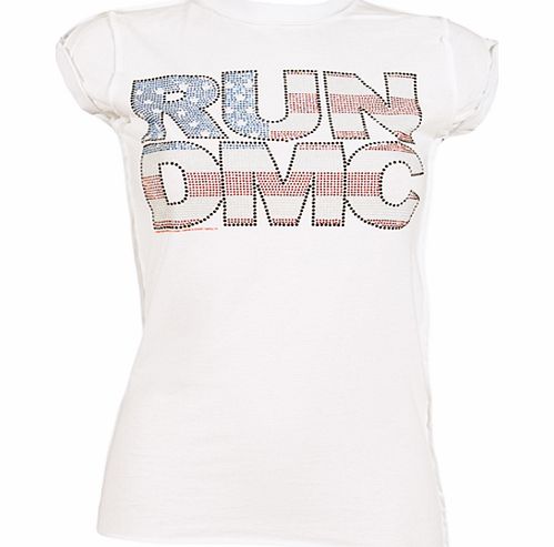 Amplified Vintage Ladies White Diamante Run DMC T-Shirt from