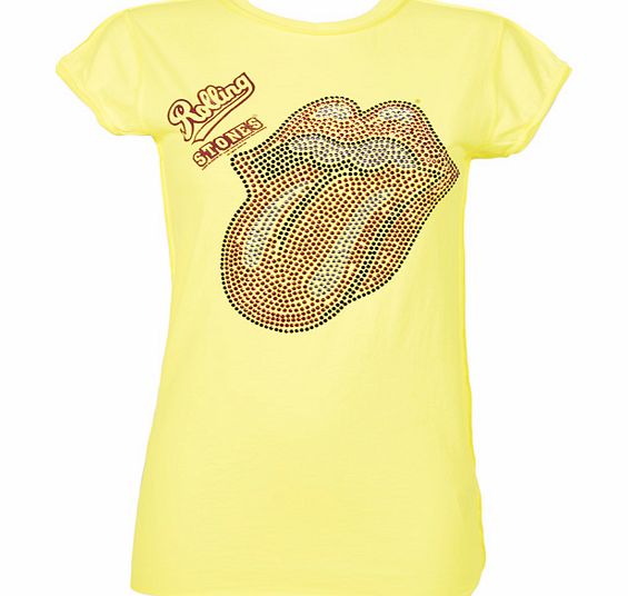 Amplified Vintage Ladies Yellow Rolling Stones Diamante Tongue